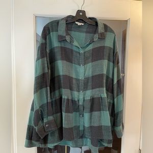 Peplum button plaid top